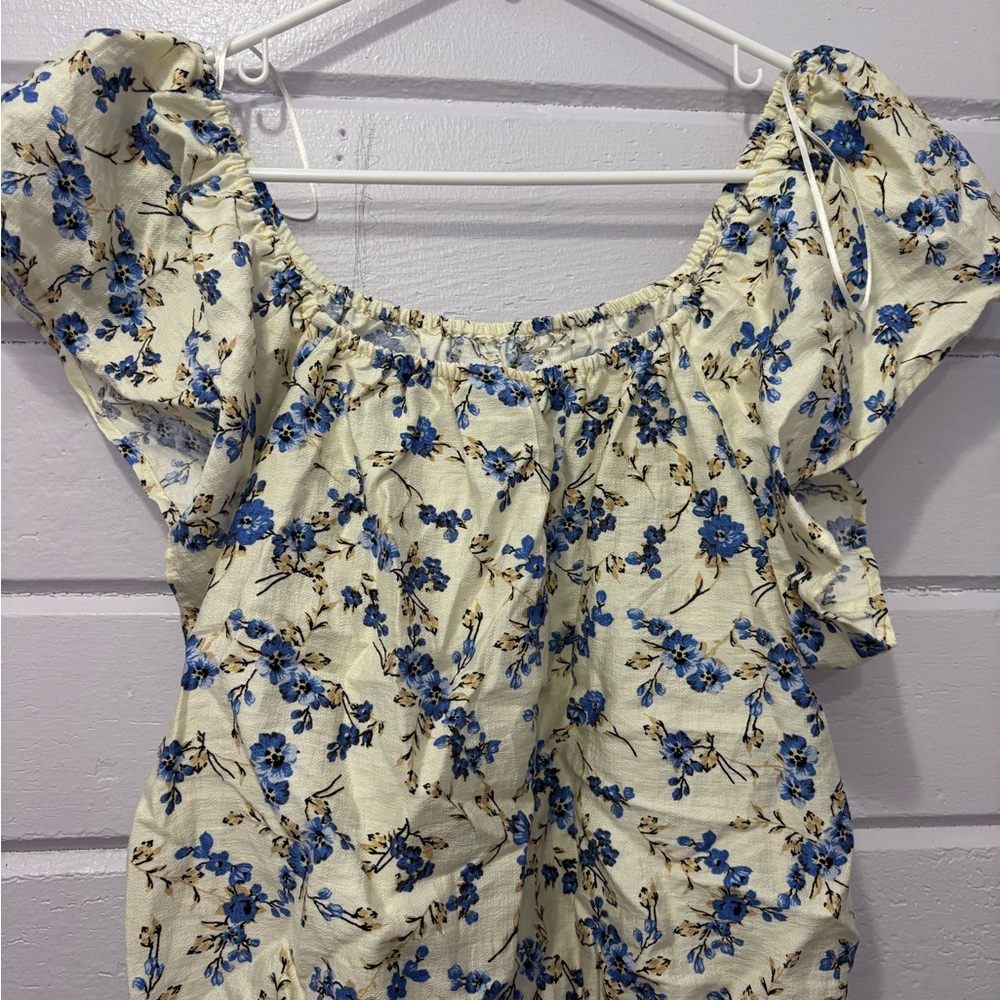 A New Day Floral Off-Shoulder Blouse and matching pants - Cream and Blue